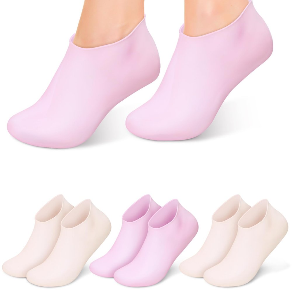 BATHVEVE 4 Pairs Silicone Moisturizing Socks for Women Gel Spa Foot Care Socks Soft Foot Cover for Hydration and Comfort