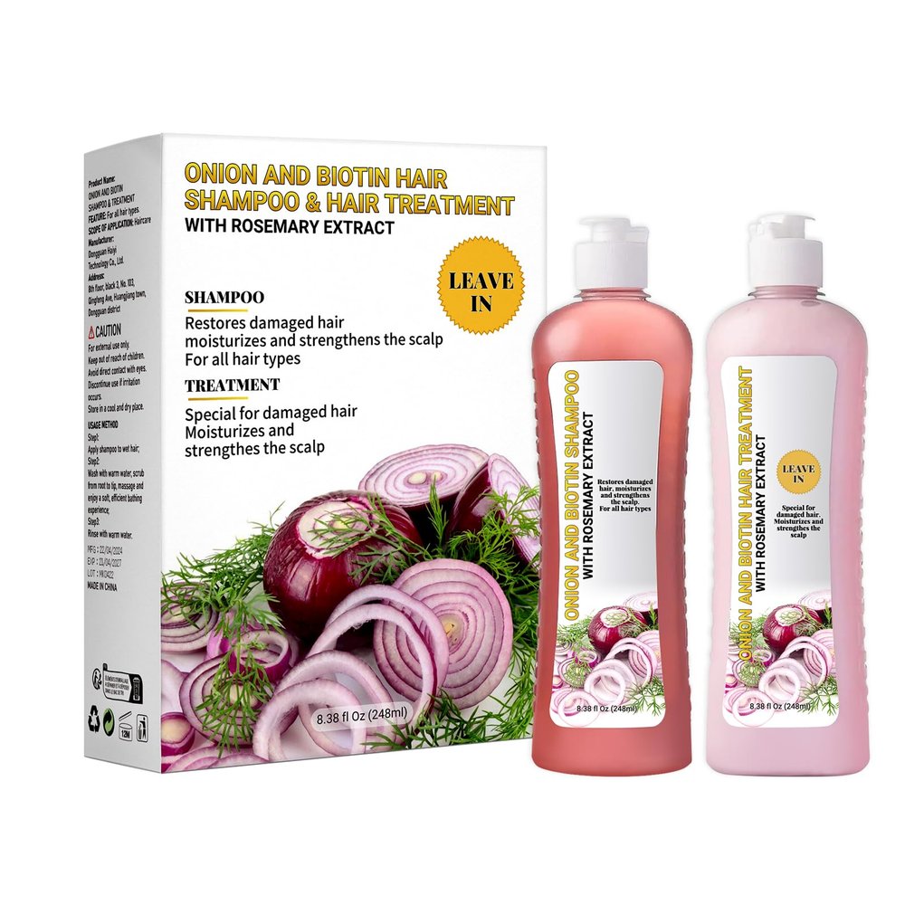 Fiorland Onion & Biotin Shampoo Hair Treatment Set with Rosemary Extract, Moisturizing & Strengthening Formula for Damaged, Dry or Thinning Hair, Nourishing Scalp Care for Men & Women, 248ml x 2