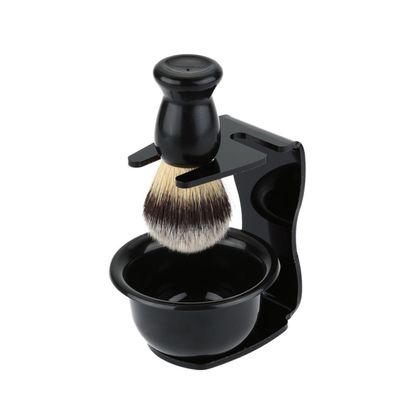 OATIPHO Nylon Shaving Razor Brush Set with Acrylic Stand and Soap Bowl Durable Facial Cleaning Kit for Men Wear Resistant Base Smooth Edges and Organized Bathroom Grooming Essentials
