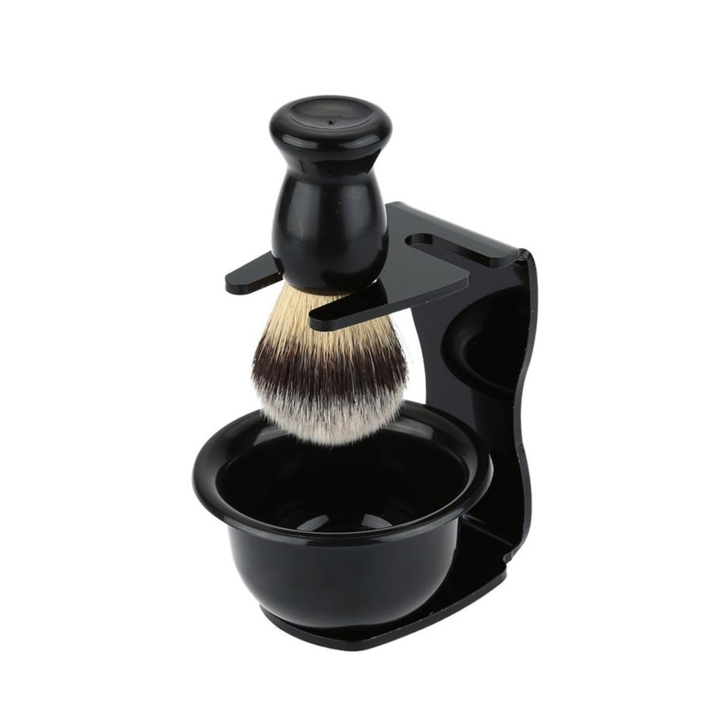 OATIPHO Nylon Shaving Razor Brush Set with Acrylic Stand and Soap Bowl Durable Facial Cleaning Kit for Men Wear Resistant Base Smooth Edges and Organized Bathroom Grooming Essentials