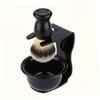 OATIPHO Nylon Shaving Razor Brush Set with Acrylic Stand and Soap Bowl Durable Facial Cleaning Kit for Men Wear Resistant Base Smooth Edges and Organized Bathroom Grooming Essentials view 2