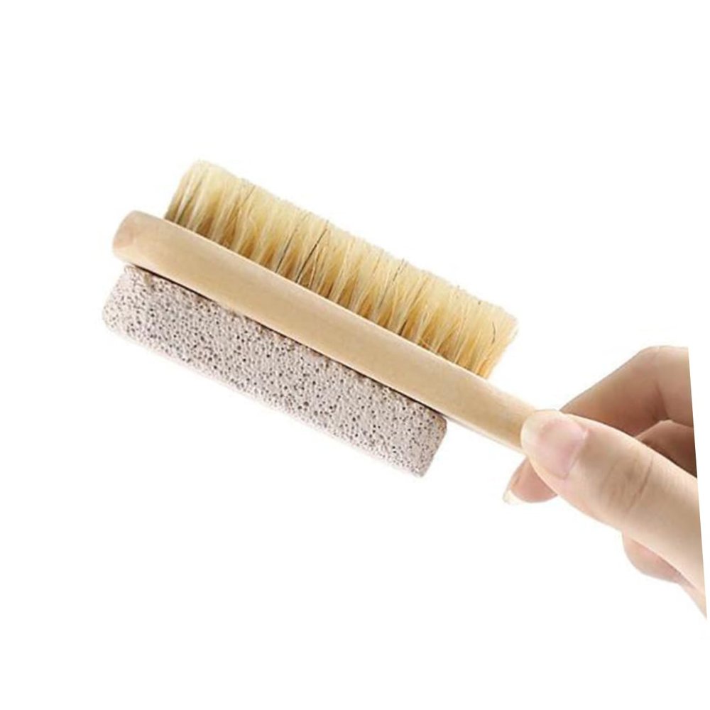 EXQUIMEUBLE Double Sided Pumice Foot Brush Set 2pcs Natural Bristle Foot File for Callus Remover and Dead Skin Exfoliation for Pedicure Care at Home