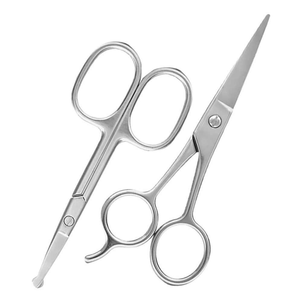 CALLARON 2Pcs Stainless Steel Grooming Scissors Set Rounded Tip Nose Hair and Beard Trimming Tool for Mens Grooming Kits Ergonomic Design to Maintain