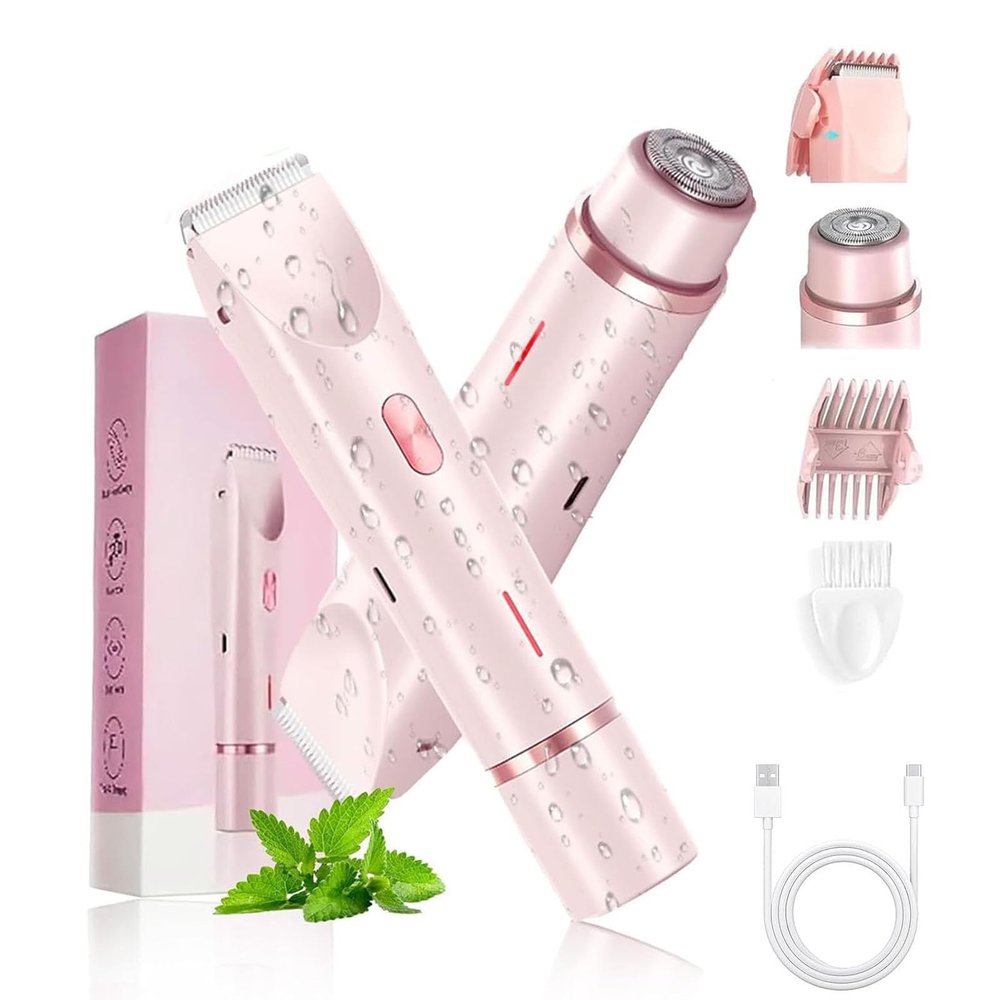 Women Shaver, 2-in-1 Women's Body Shaver, 2 in 1 Double-Headed Waterproof Wet and Dry Electric Razors Bikini Trimmer (Pink)