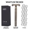 Premium Brass Double Edge Safety Razor Kit, Heavy Duty Anti-Rust Shaver for Classic Wet Shave - Luxury Shaving Gift for Him, Dad - High-End Reusable Razor Set - Bronze view 2