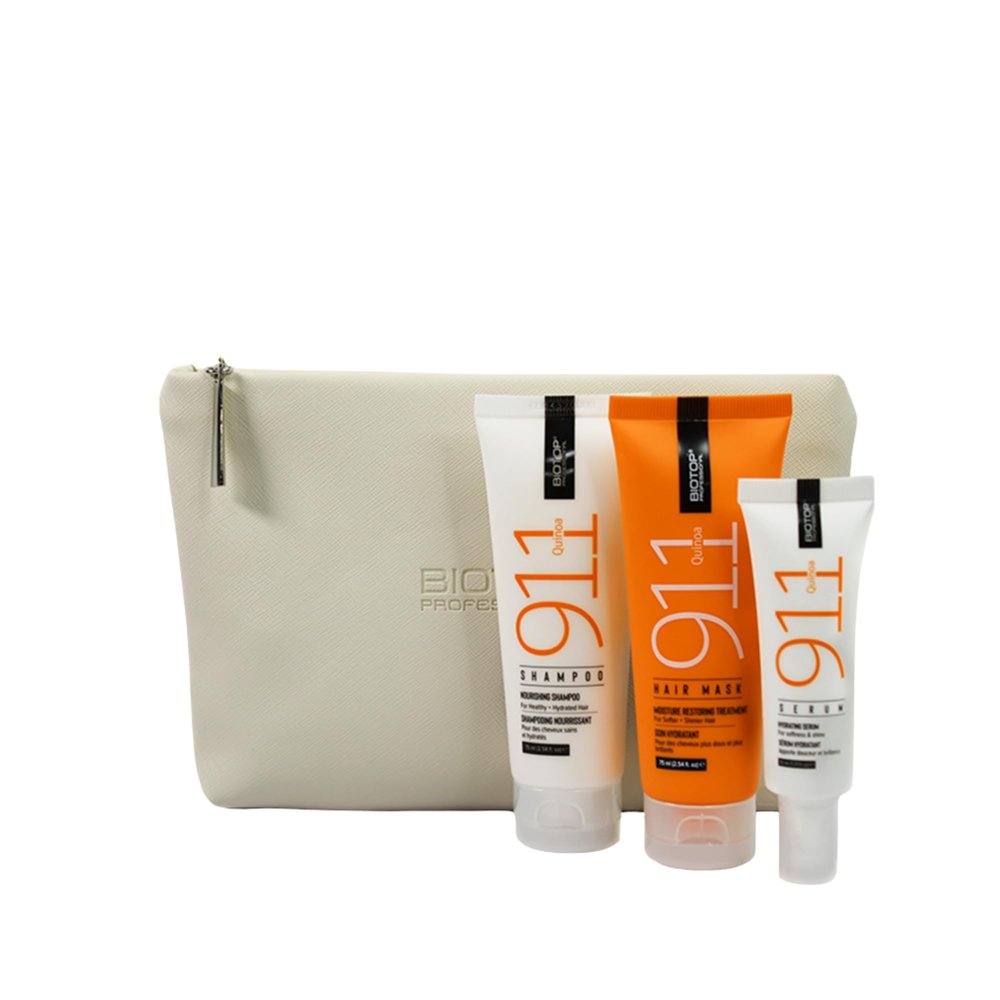 Biotop Professional 911QuinoaHydrationTravelKit- Nourishing Shampoo & Deep Conditioning Hair Mask & Serum - Travel Set for Dry Damaged Hair - Boosts Softness & Shine (3 Count)