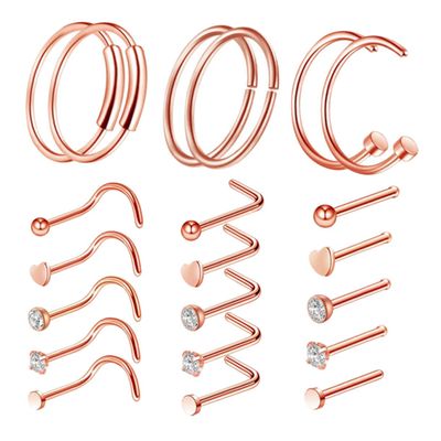 BESPORTBLE 21Pcs Piercing Jewelry Kit Stainless Steel Nose Rings Studs for Parties and Dances Creative Durable Nose Piercings Hypoallergenic Jewelry Mixed Rose Gold