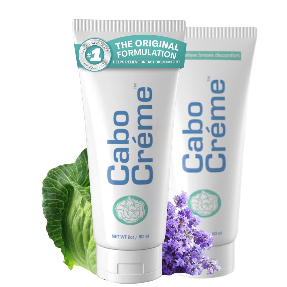 CaboCrme Cabbage Breast Cream for Tenderness & Engorgement Relief, Breastfeeding Weaning Support - Dry Up Breast Milk - Postpartum Essential - OB-GYN Created & Breastfeeding Mother-Approved, 2-pack