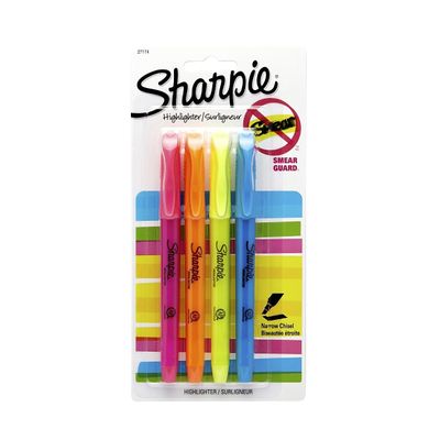 Sharpie Stick Highlighters, Chisel Tip, Assorted Colors, 4/Pack (2102110)