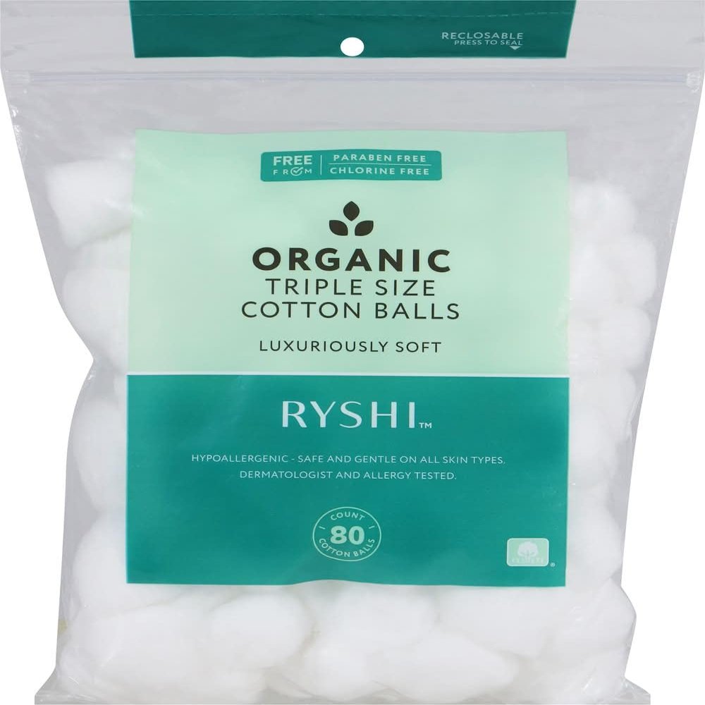 Triple Size Organic Cotton Balls - 80 Count by Ryshi