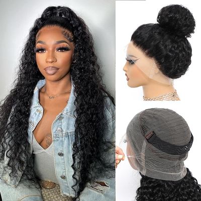 Ahaisy 30 Inch Lace Front Wigs Human Hair Hidden Strap 360 Deep Wave Lace Front GluelessWigs Human Hair Pre Plucked Full Transparent Lace Frontal Wigs for Black Women with Natural Hairline