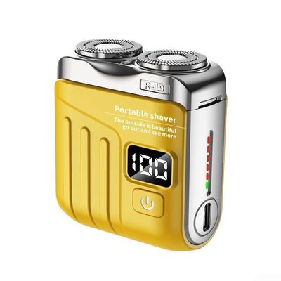 Portable Electric Shaver With Digital Display Type-C Rechargeable Dual Blade Travel Mini Shaver With 18 Steel Blades Ring Floating Mesh Waterproof For Men Women(Yellow)