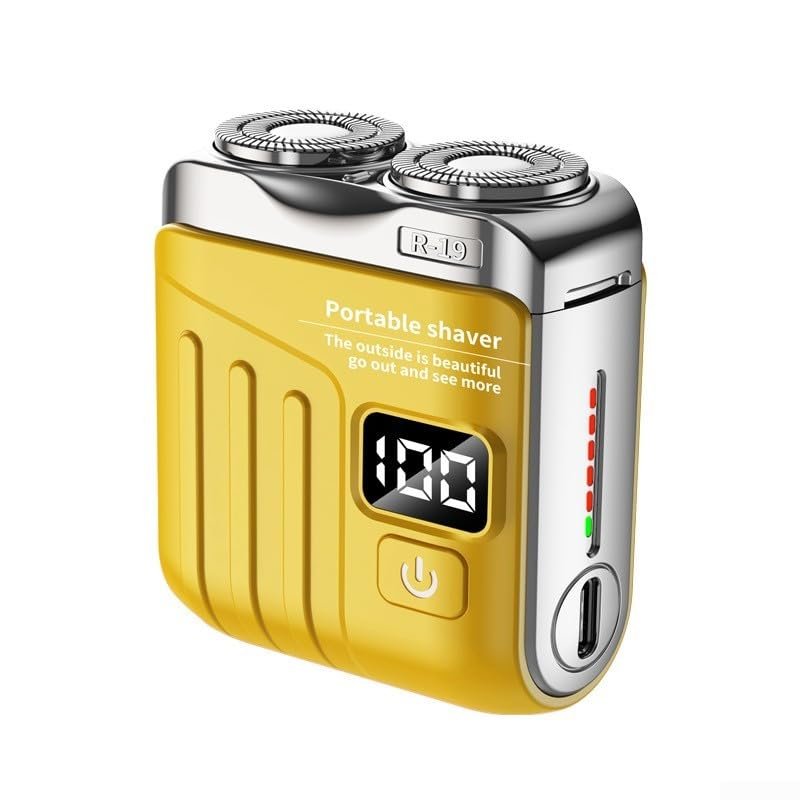 Portable Electric Shaver With Digital Display Type-C Rechargeable Dual Blade Travel Mini Shaver With 18 Steel Blades Ring Floating Mesh Waterproof For Men Women(Yellow)