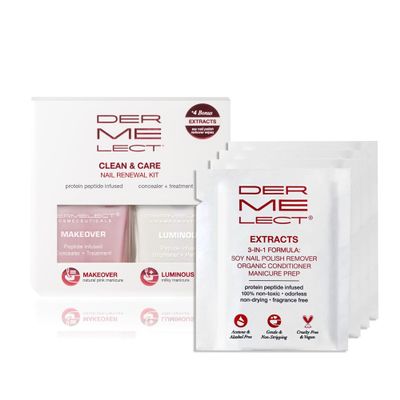 Dermelect Clean & Care Nail Renewal Kit  Nailcare Treatment Set with Ridge Filler, Nail Brightener & Polish Remover Wipes  Strengthens, Brightens & Restores Damaged, Discolored, Weak Nails