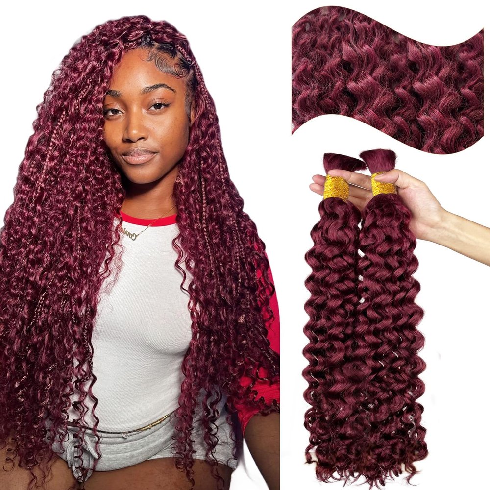Human Braiding Hair for Boho Braids 99j Curly Boho Human Hair for Braiding 100G/Pack No Weft Burgundy Water Wave Human Hair Bundles Soft Bouncy Short Wet and Wavy Burgundy Braiding Hair 12 Inch