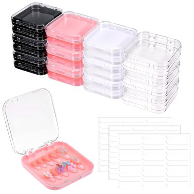 24pcs Press On Nails Packaging Boxes with Double Sided Adhesive Nails Tape Acrylic Press On Nailes Storage Box in 4 Colors Artificial Nail Display Box for Presses on Nail Business Nailes Art Nai