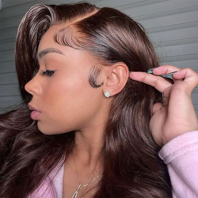 Chocolate Brown Lace Front Wig 26 Inch Body Wave Lace Front Wigs Human Hair Pre Plucked for Women 13x4 Brown Glueless Human Hair Wig