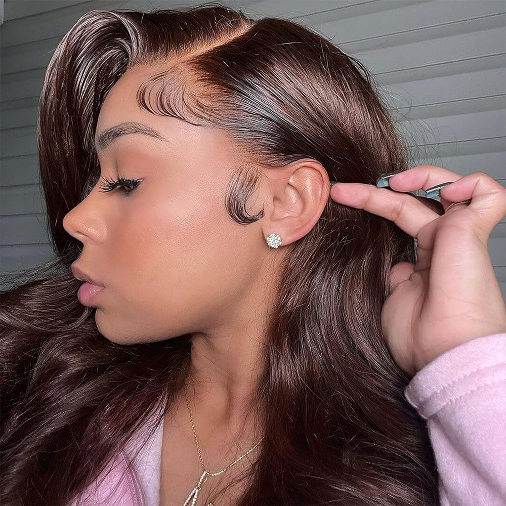 Chocolate Brown Lace Front Wig 26 Inch Body Wave Lace Front Wigs Human Hair Pre Plucked for Women 13x4 Brown Glueless Human Hair Wig