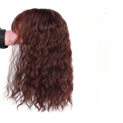 Yanamy Invisible Curly Topper with Bangs Clip in Hairpiece Synthetic Hair Wiglet for Women Thin Hair (Dark brown,25cm)