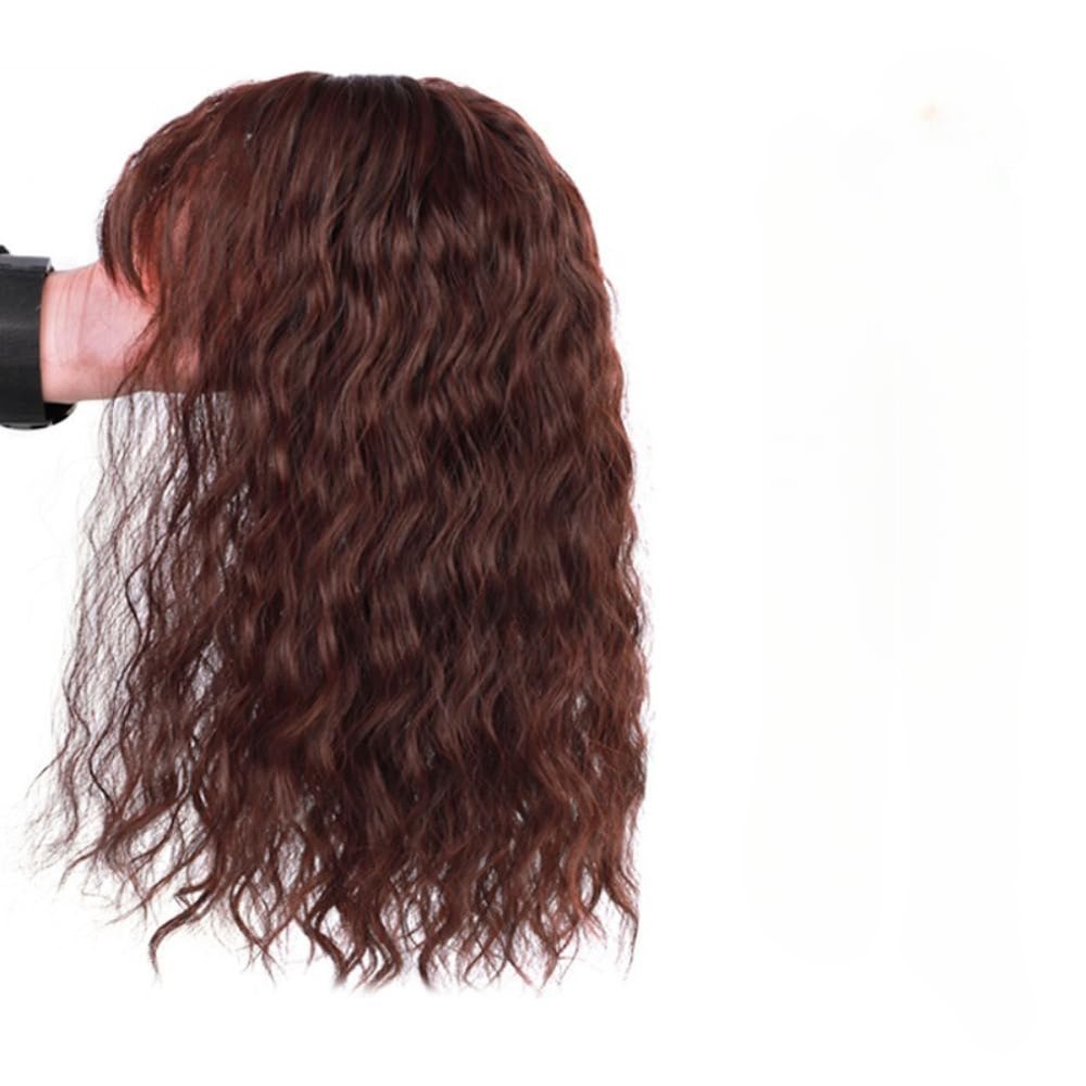 Yanamy Invisible Curly Topper with Bangs Clip in Hairpiece Synthetic Hair Wiglet for Women Thin Hair (Dark brown,25cm)