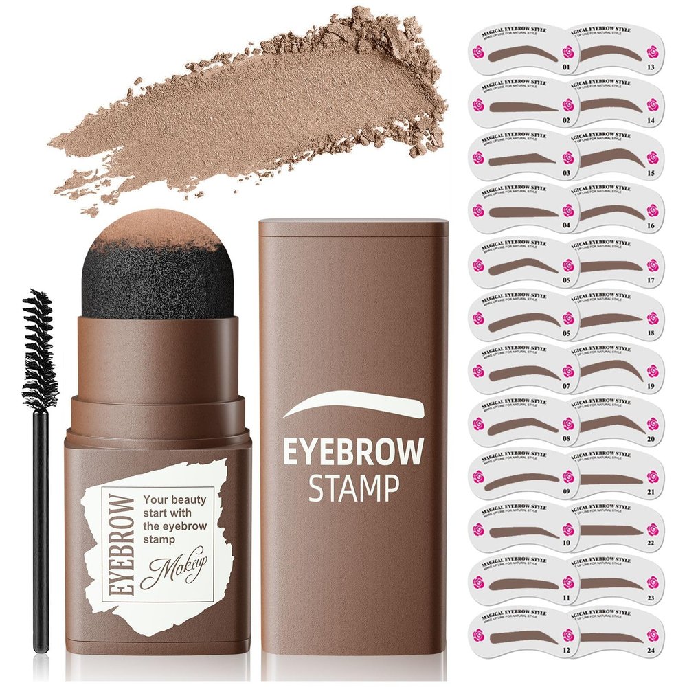 Eyebrow Stamp Stencil Kit - Eye Brow Stencil Kit for Beginners, Brow Stencil and Stamp Kit Long-lasting, Smudge-Proof & Waterproof, 24 Reusable Eyebrow Shapes Stencils for Perfect Brow (Light Brown)