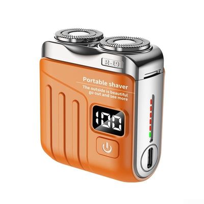 Portable Electric Shaver With Digital Display Type-C Rechargeable Dual Blade Travel Mini Shaver With 18 Steel Blades Ring Floating Mesh Waterproof For Men Women(Orange)