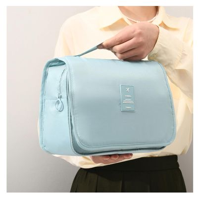 ANISKEAAR Waterproof Hanging Toiletry Bag for Travel | Cosmetic Organizer with Hook | Portable Makeup Bag for Women and Men (Light Blue)