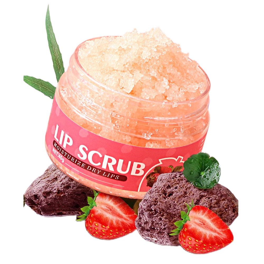 Strawberry Flavour Lip Scrubs, Exfoliating,Moisturizing Condition, Soothe & Hydrate, Sugar Lip Scrub, Removes Dead, Dry Skin for a Soft & Hydrated Feel, for Chapped Dry Dark Lips(40G)