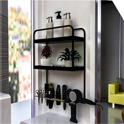 3-Tier Wall-Mounted Hair Dryer Holder, Metal Hair Tool nizer Rack for Salon & Barber Shops, Space-Saving Storage Solution (Black)