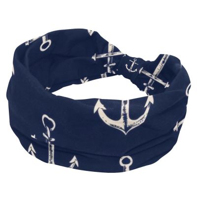 JAVENPROEQT Navy Blue Anchor Wide Headbands for Women, Yoga Workout Head Bands Wide Elastic Hair Bands for Washing Face Makeup
