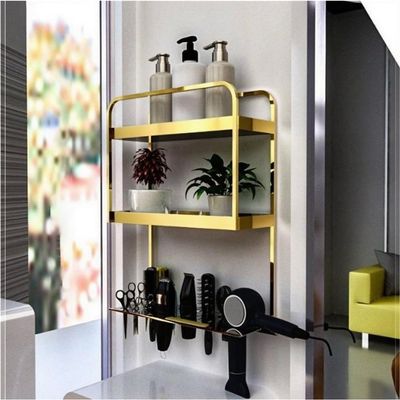 3-Tier Wall-Mounted Hair Dryer Holder, Metal Hair Tool nizer Rack for Salon & Barbershop Storage - Stylish Yellow Design, Space-Saving Solution for Professionals