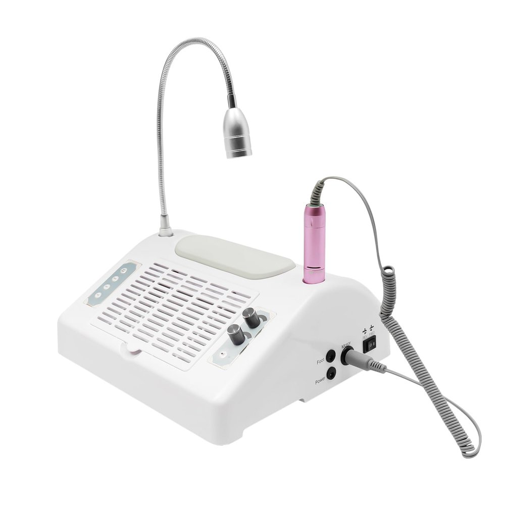 Nail Dust Collector, 5-in-1 Multifunction Nail Drill Machine with UV/LED Lamp, 30000RPM Desktop Electric Nail Vacuum Cleaner, Professional Deep Suction, Hand Cushion for Manicure in Salon Home