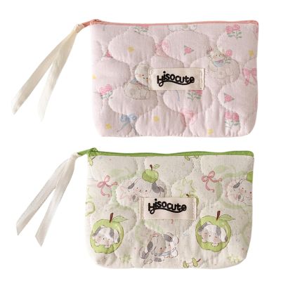 2Pack Small Cosmetic Bag for for Purse - Travel Quilted Toiletry Organizer, Women's Portable Makeup Pouch with Zipper, Cotton Vintage Design, Lipstick and Earphone Storage