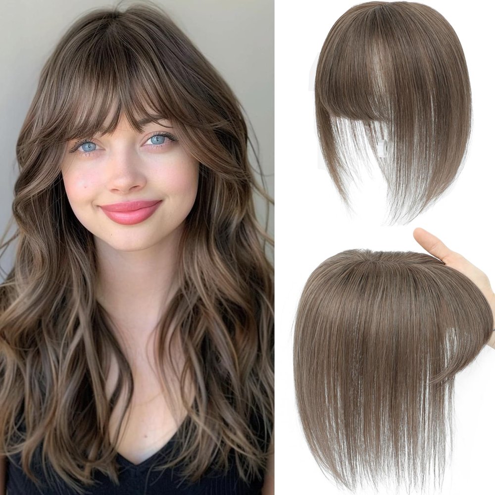 Human Hair Toppers for Women with Thinning Hair Toppers for Women Real Human HairPieces with Bangs Handmade Breathable 3 * 4.5 Swiss Base HairPieces 10Inch (Medium Auburn Brown)