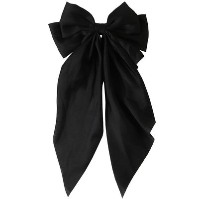 6Pcs Large Bow Hair Clips Teal Satin Silky Hair Bow Clips with Long Tail Giant Coquette Bows Hair Accessories for Women Girls(Black)