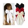 6Pcs Large Bow Hair Clips Teal Satin Silky Hair Bow Clips with Long Tail Giant Coquette Bows Hair Accessories for Women Girls(Black) view 3