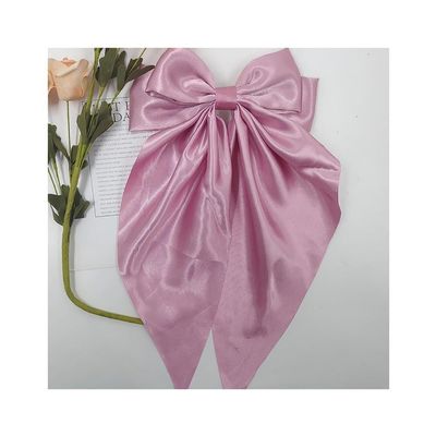 Burgundy Silky Satin Hair Bow for Women 6Pcs Oversized Bow Hair Clips with Long Tail Large Bowknot Hair Ribbon Barrette Ponytail Holder Aesthetic Hair Accessories for Women Girls(Fuchsia Pink)