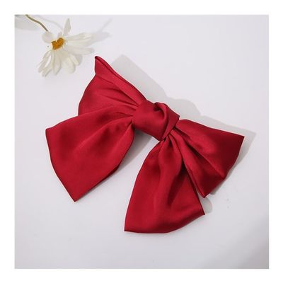 6Pcs Bow Hair Clips for Women Girls Vintage Satin Bowknot Barrettes 8.2 Inch Large Satin Bow Hair Accessories for Women Girls,(Red)