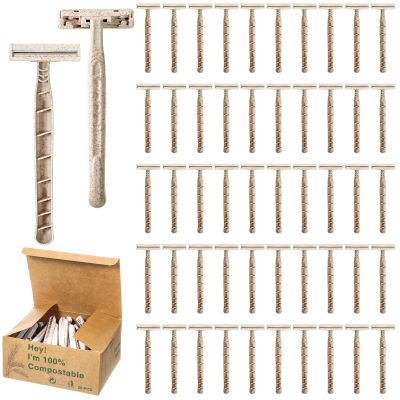 50Pcs Twin Blade Uinsex Disposable Razors, Shaving Razors for Men & Women Bulk, Eco-Friendly Portable Shave Razor for Bathing, Hotel, Travel(Beige)