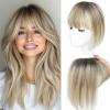 Hair Toppers for Women Real Human Hair Toppers with Bangs Hairpieces for Women with Thinning Hair 360 Cover Pieces 3 * 4.5 Swiss Base Hairpieces 10Inch (Ombre Light Brown with Blond Highlight) view 1