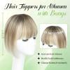 Hair Toppers for Women Real Human Hair Toppers with Bangs Hairpieces for Women with Thinning Hair 360 Cover Pieces 3 * 4.5 Swiss Base Hairpieces 10Inch (Ombre Light Brown with Blond Highlight) view 3
