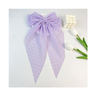2Pcs Chiffon Oversized Giant Hair Bows Coquette Hair Clip Bow with Long Tail Headdress Hair Accessories for Women Girls(Purple)