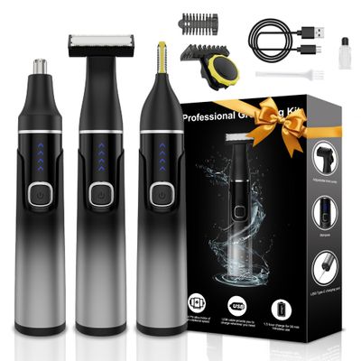 RUIM 3-in-1 Men's Body Groomer - Waterproof Electric Shaver for Groin, Chest, Back & Body Hair, with Nose & Eyebrow Trimmer Attachments for Painless Wet/Dry Use