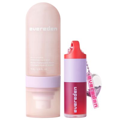 Evereden Kids Ruby Red Tinted Non Toxic Lip Gloss & Kids Multi-Vitamin Hydrating Face Mist Set: Nourishing Preppy Skincare Face Spray and Safe Girls Makeup for 6 & Up - Nourish, Moisturize, & Protect