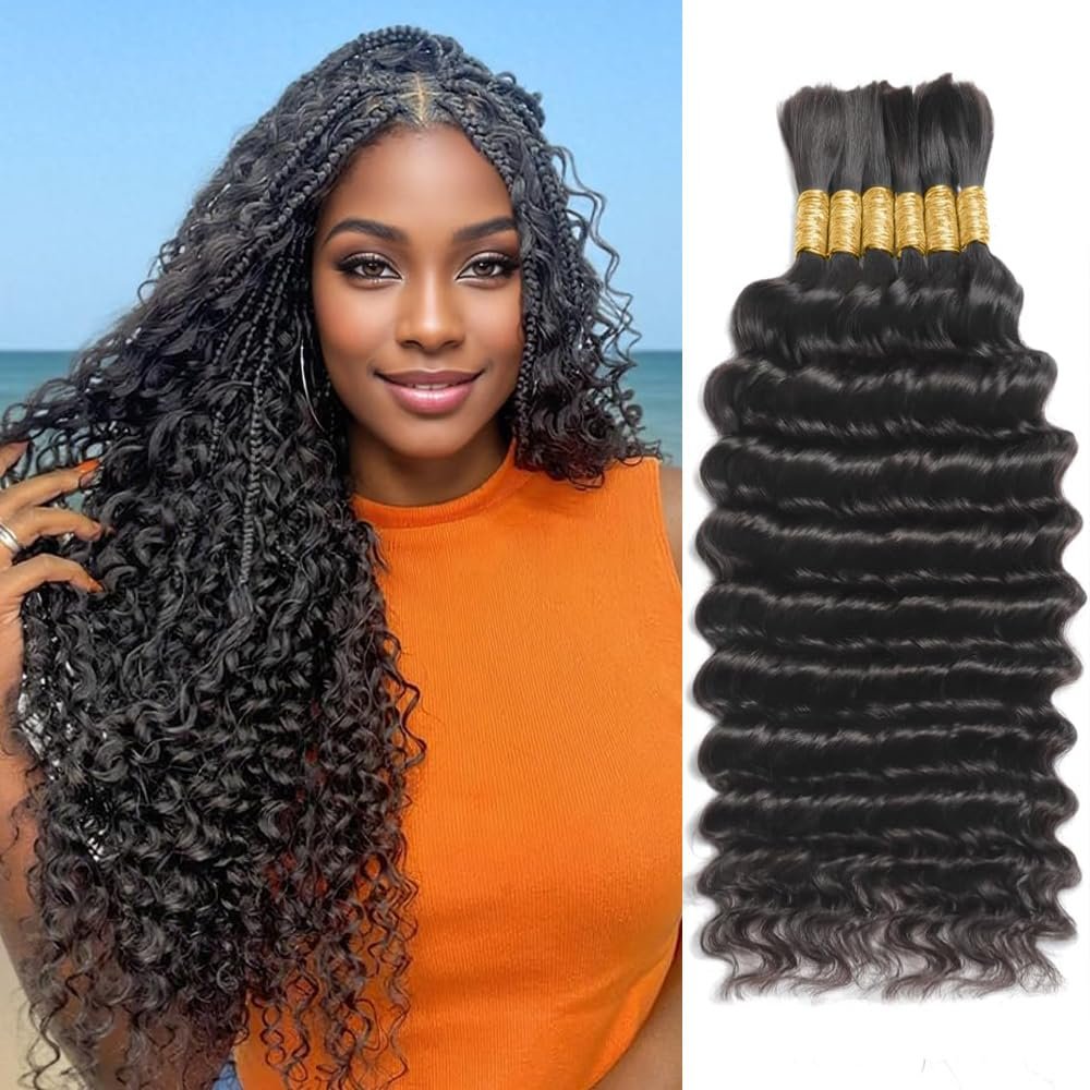Human Braiding Hair for Boho Braids 14 Inch 150g 6 Bundles/Pack Deep Wave Bundles Boho Hair for Braiding Virgin Human Hair Braiding Hair Curly Bulk Human Hair for Braiding Wet and Wavy Natural Color