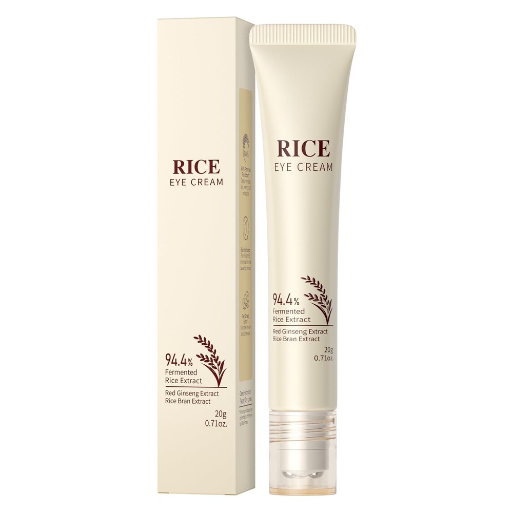 BEUKING Rice Eye Cream, Moisturizing Eye Roller with Rice Ginseng Extract, Smooth Light Weight Fast Absorption Non-sticky Reduces Fine Lines Puffiness Bags & Dark Circles