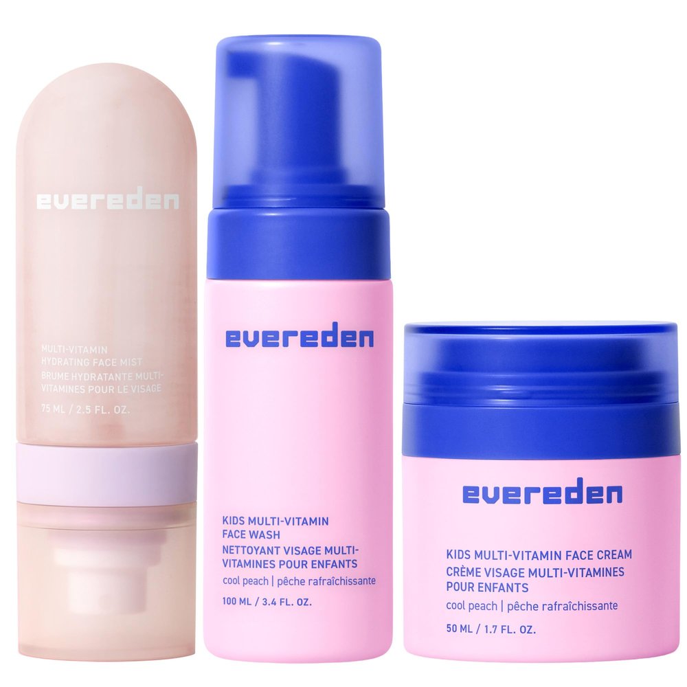 Evereden Kids Multi-Vitamin Hydrating Face Mist, Face Wash, & Kids Face Cream Set: Clean, Vegan, and Multivitamin-Rich Skin Care Set for 6 & up - Moisturize, Nourish, Protect, & Refresh