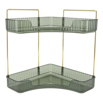 2 Tier Bathroom Countertop Organizer,Corner Makeup Skincare Organizer,for Cosmetic Skincare Perfume,for Bathroom Kitchen (Dark Green)