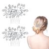 2 Pcs Crystal Bride Wedding Hair Comb, Silver Rhinestone Silver Bridal Side Comb Bridal Hairpieces Bridesmaid Clips Accessories, Silve-Bridal-Headpiece Wedding Hair Piece for Women and Girls view 1