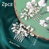 2 Pcs Crystal Bride Wedding Hair Comb, Silver Rhinestone Silver Bridal Side Comb Bridal Hairpieces Bridesmaid Clips Accessories, Silve-Bridal-Headpiece Wedding Hair Piece for Women and Girls view 2